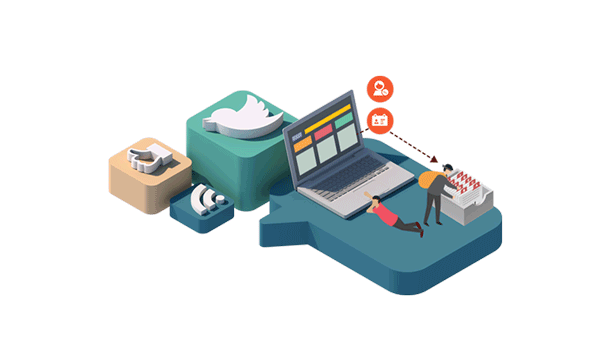 A stylised GIF image showing social platforms and website