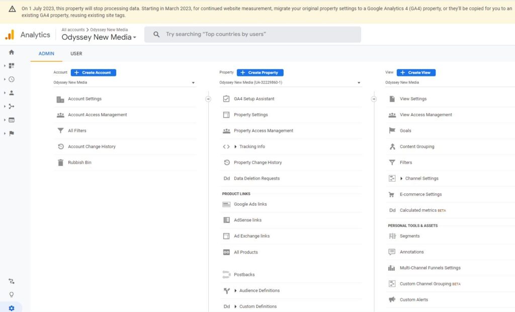 Screengrab of GA3 platform